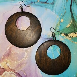 Large Wooden Disc Earrings With Visible Natural Grain